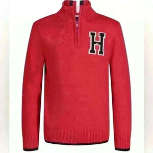 Tommy Hilfiger Boys Solid With Chest Zip Sweater size 6 Red 100 % cotton